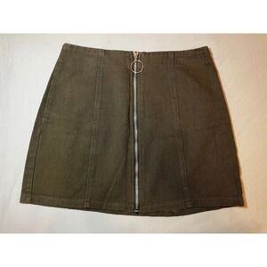 Chloe Katie Olive Green Mini Skirt Cotton Blend A Line Full Zip Casual Small